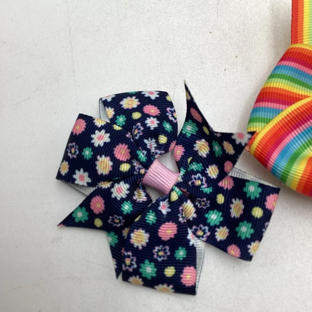 Set of 4 Grosgrain Ribbon Hair Bows Rainbow Gingham Floral Alligator Clips Mixed